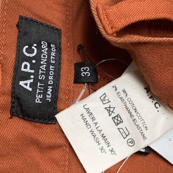 A.P.C. 33 X 34 Petit Standard Droit Etroit Pants Orange Slim Jeans Straight NEW - Picture 8 of 8
